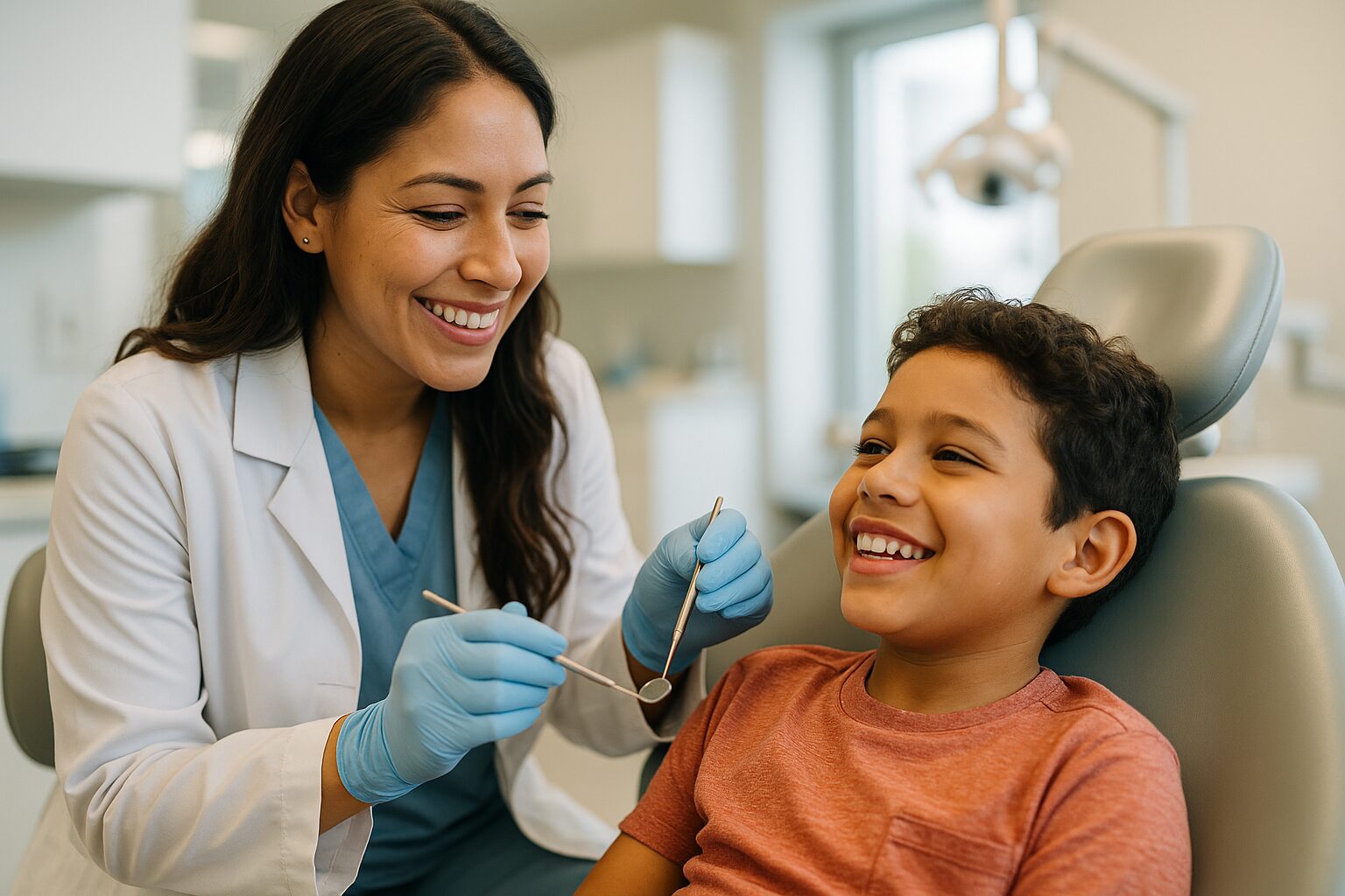 Niño en un chequeo dental